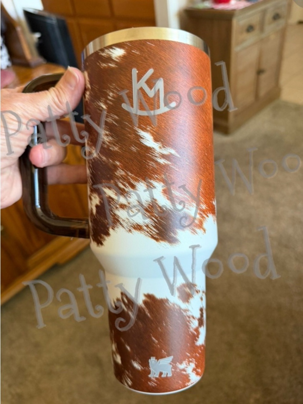 Kasey Musgrave Stanley Brown and White Cowhide Pattern Travel Mug with Handle - Picture 2 of 4